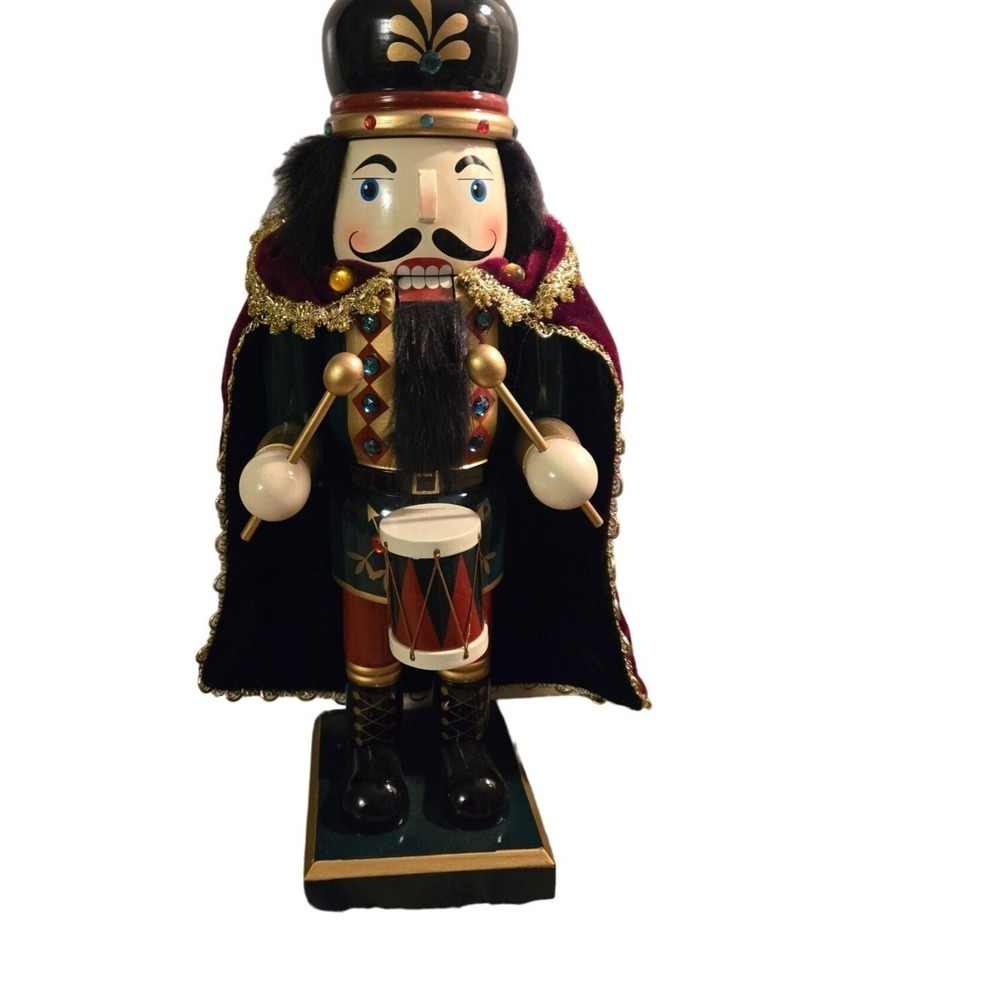 Kirkland Signature Wooden Drummer Nutcracker King Red‎ Velvet Cape 12"+ Boxed